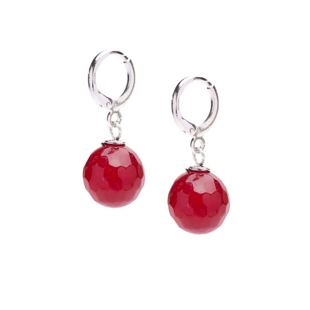 Deep Pink 12mm Gemstone Bead Leverback Earrings