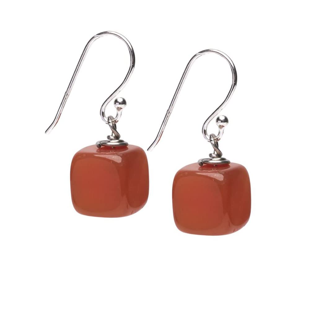 Red Agate Cube Shape Gemstone Dangle Drop Earrings