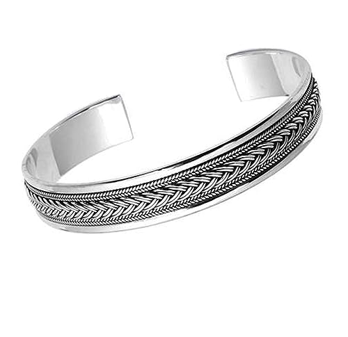 Adjustable Braided Bangle | Solid 925 Sterling Silver Bracelet for Men and Women