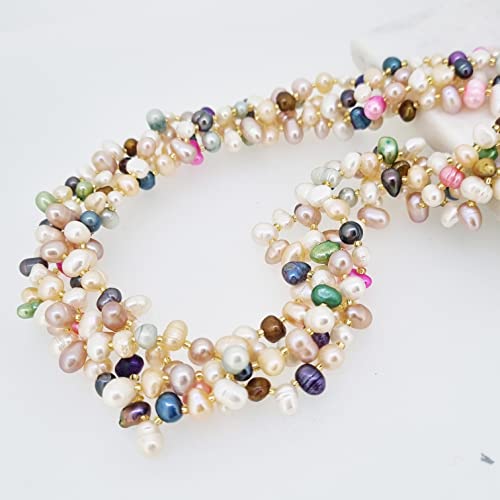 Women's Pearl Necklace | Multicolor Four-Strand Freshwater Pearl Twisted Design