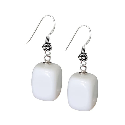 Women's Dangle Earrings | White Agate Gemstones with Sterling Silver Hooks