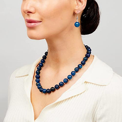 Blue Agate Gemstone Necklace on Female Model