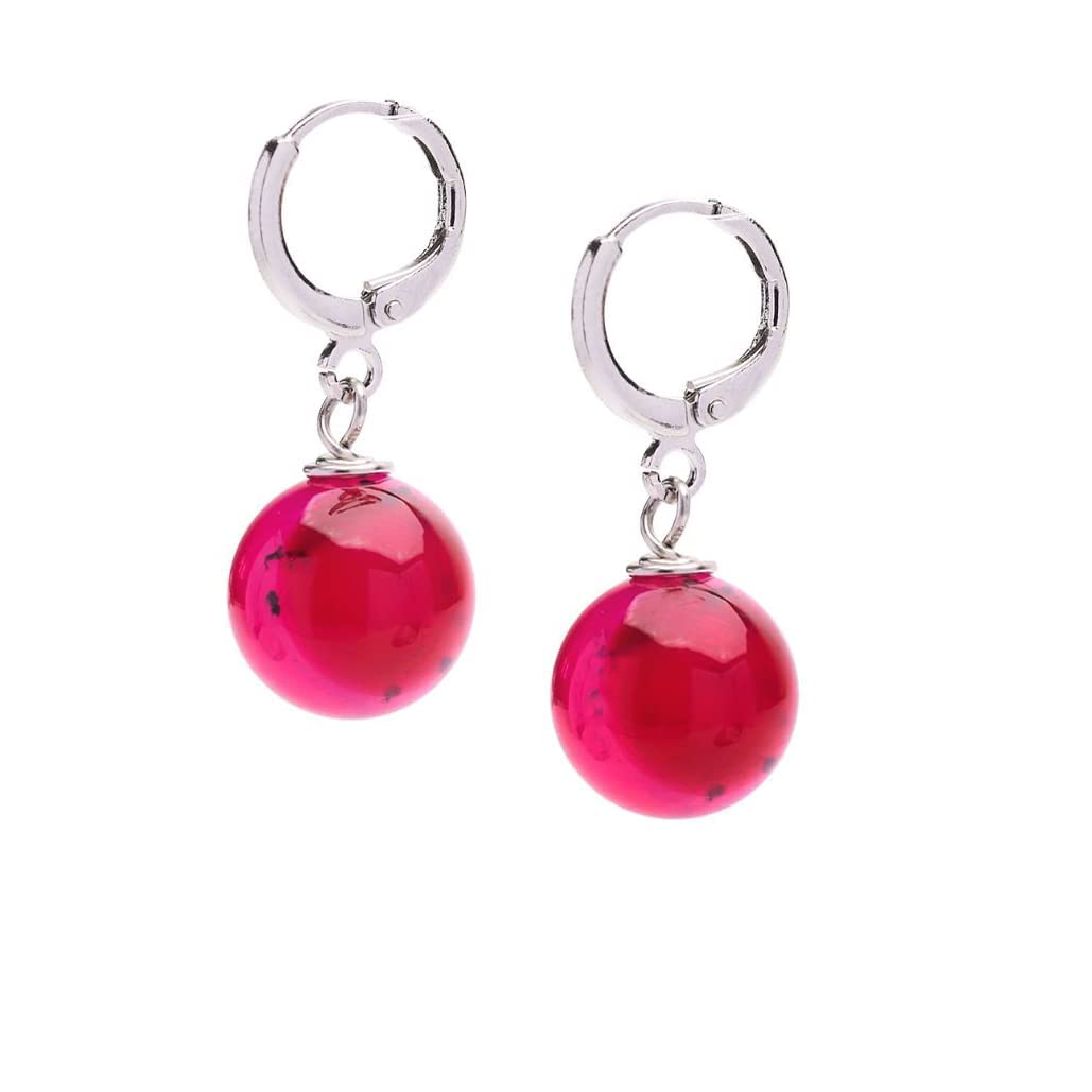 Pink Rose Agate 12mm Gemstone Bead Leverback Earrings