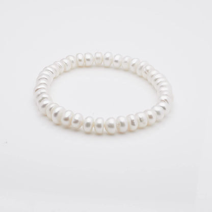 Women's Pearl Bracelet | Handmade Stretchy Baroque Pearl Bracelet 8-9mm - White button Pearls