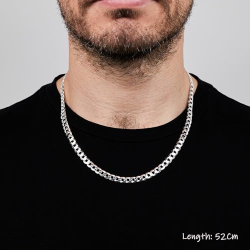 Men's Solid 925 Sterling Silver Chain Necklace | 6.2mm Curb Chain Available in Lengths 40cm to 70cm | High-Quality Italian Silver