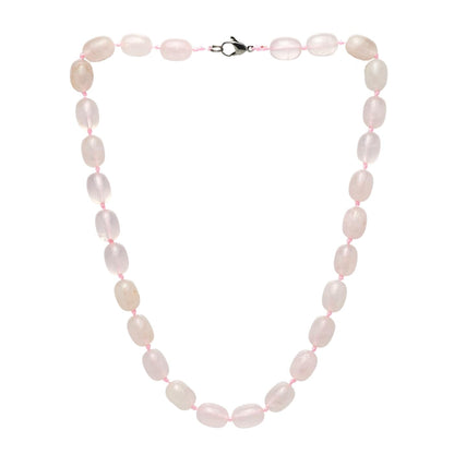 Rose Quartz 10x16mm Beaded Gemstone Necklace on a White Background