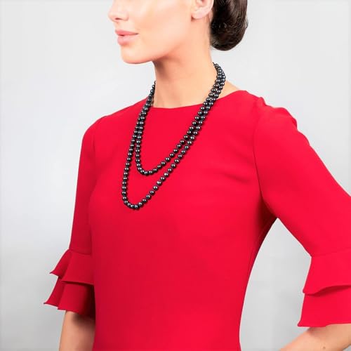 Black 8-9mm Pearl 120cm Long Necklace Doubled Over