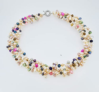 Women's Pearl Necklace | Multicolor Four-Strand Freshwater Pearl Twisted Design