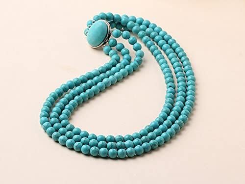Triple Strand Turquoise Necklace | Handmade Artisan Jewelry with Blue Gemstones for Women