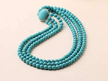 Triple Strand Turquoise Necklace | Handmade Artisan Jewelry with Blue Gemstones for Women