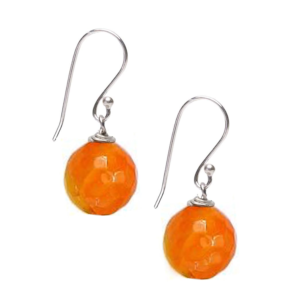 Orange Agate 12mm Faceted Bead Gemstone Dangle Drop Earrings