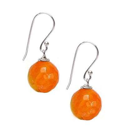 Orange Agate 12mm Faceted Bead Gemstone Dangle Drop Earrings