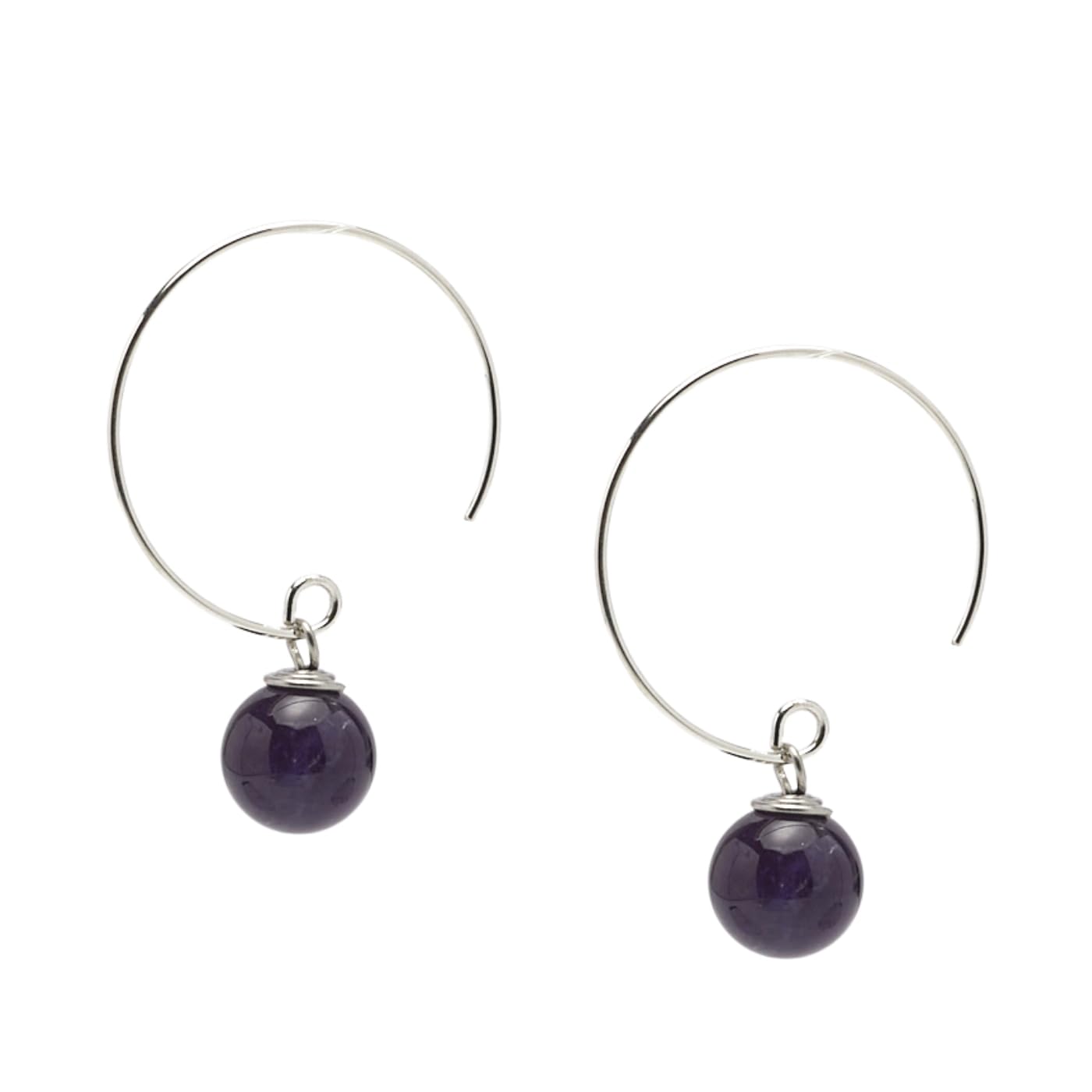Purple Amethyst 10mm Gemstone Hoop Earrings