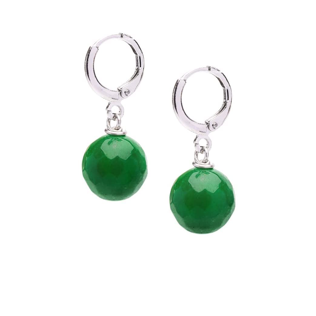Green agate 12mm Gemstone Bead Leverback Earrings