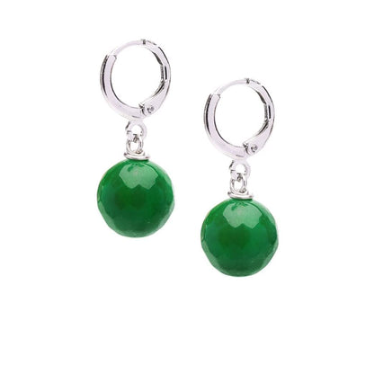 Green agate 12mm Gemstone Bead Leverback Earrings
