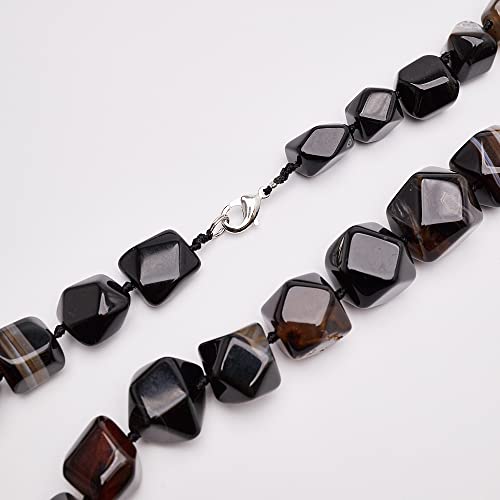 Women's Natural Gemstone Necklace | Chunky 14-18mm Faceted Black Agate Beads - Gift Boxed