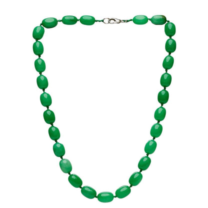Green 10x16mm Beaded Gemstone Necklace on a White Background