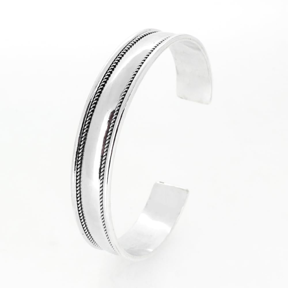 polished 925 sterling silver bangle with braided details