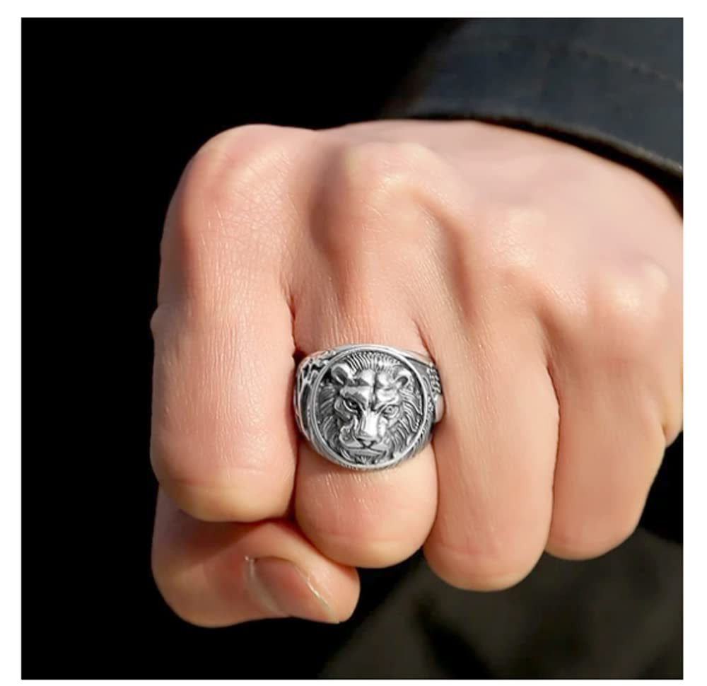 Lion Ring for Men | Chunky 925 Sterling Silver Lion Design - Size: 1