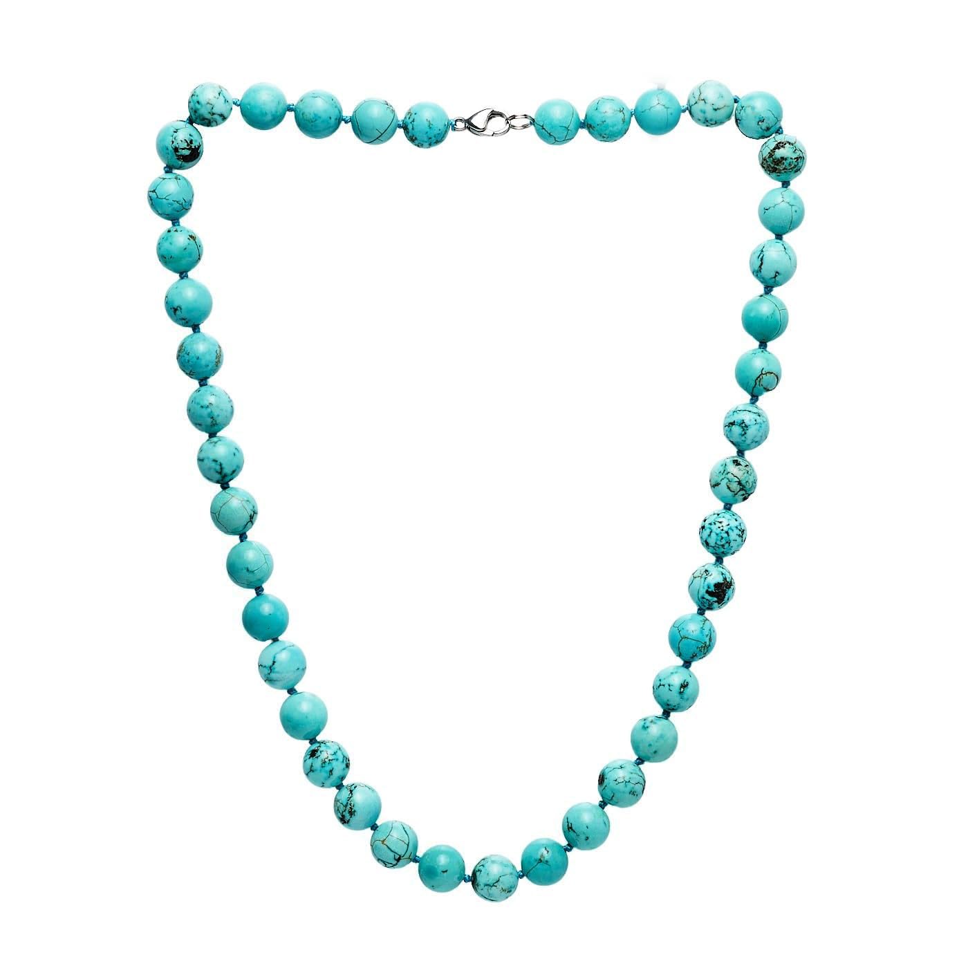 Blue Turquoise Gemstone Necklace | Handmade 10mm Beaded Jewelry for Women