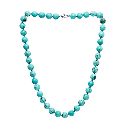 Blue Turquoise Gemstone Necklace | Handmade 10mm Beaded Jewelry for Women