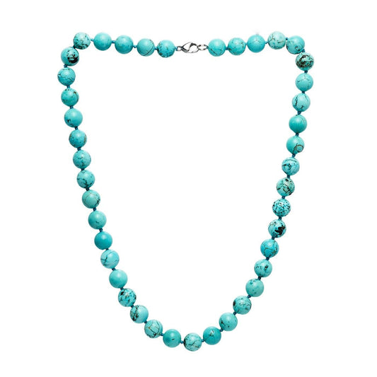 Blue Turquoise Gemstone Necklace | Handmade 10mm Beaded Jewelry for Women