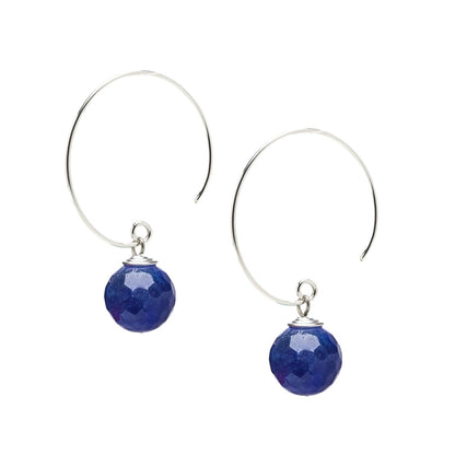 Faceted Blue Agate 10mm Gemstone Hoop Earrings