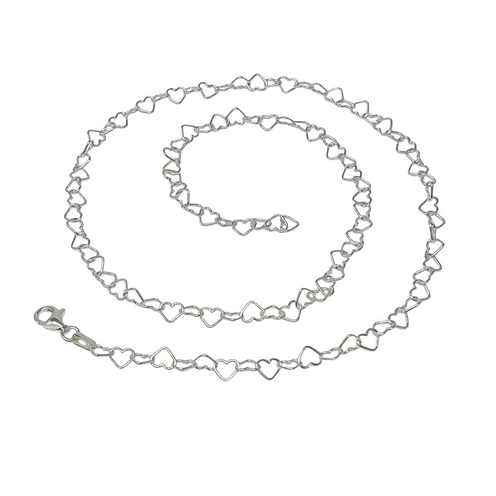 Women's Silver Necklace | Classic Italian-Made Silver Chain with Heart Links - 24"