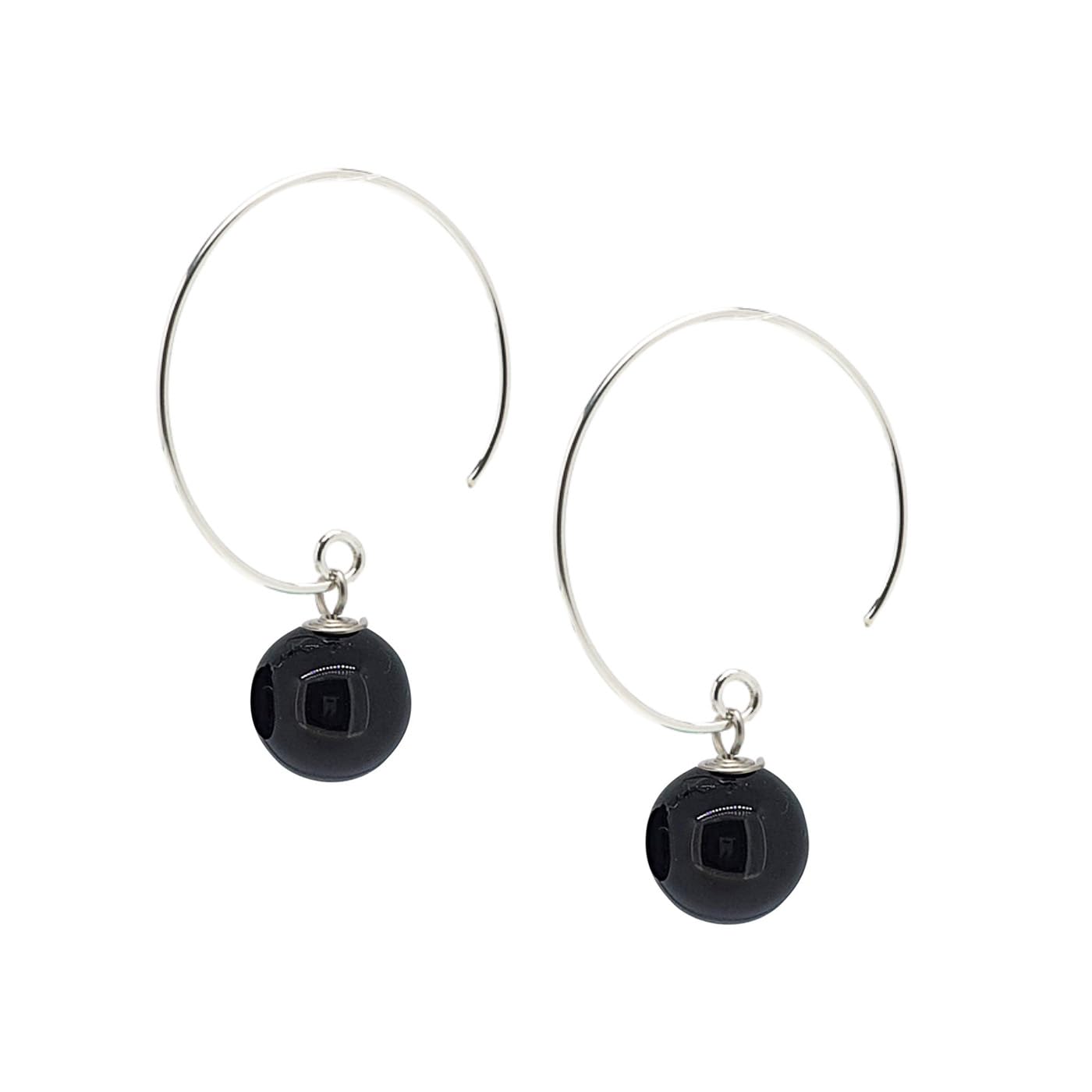 Black Agate 10mm Gemstone Hoop Earrings