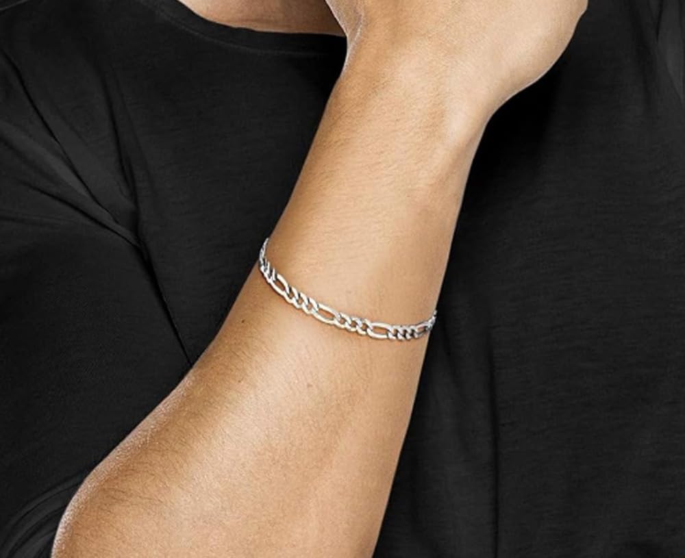 5mm 925 sterling silver figaro chain bracelet on male model