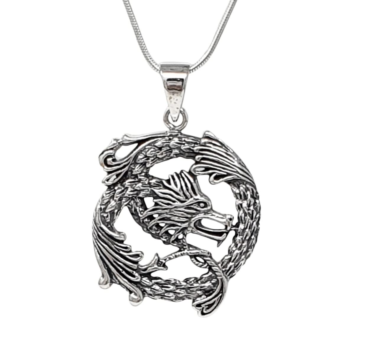 Entwined Dragon 925 sterling silver pendant