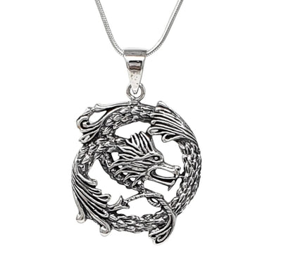 Entwined Dragon 925 sterling silver pendant
