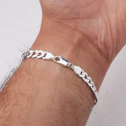 8mm Thick 925 Sterling Silver Curb Chain Bracelet on model
