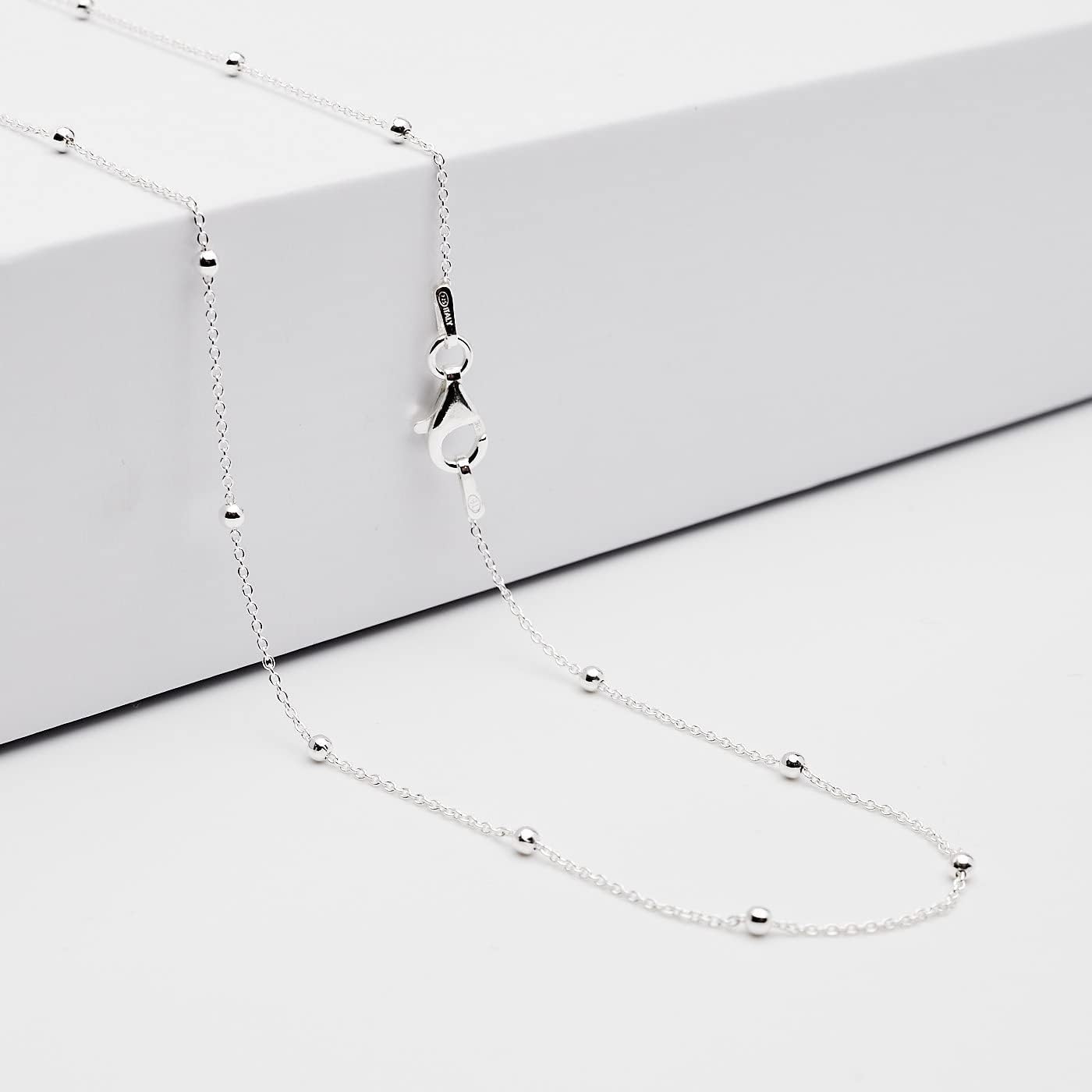 Women's Silver Necklace | 925 Silver Ball Beaded Chain with Layered Stack Choker Design - Length: 19in