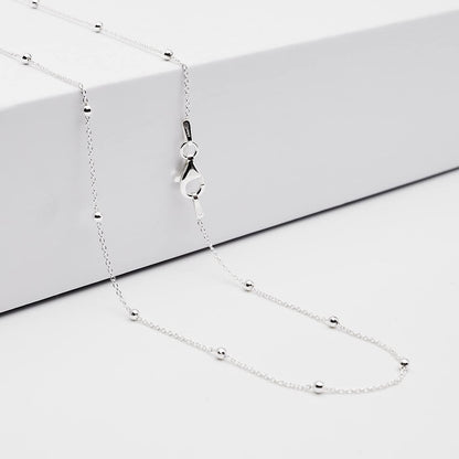 Women's Silver Necklace | 925 Silver Ball Beaded Chain with Layered Stack Choker Design - Length: 19in