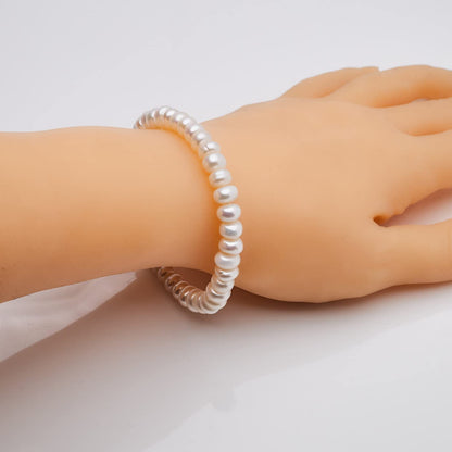 Women's Pearl Bracelet | Handmade Stretchy Baroque Pearl Bracelet 8-9mm - White button Pearls