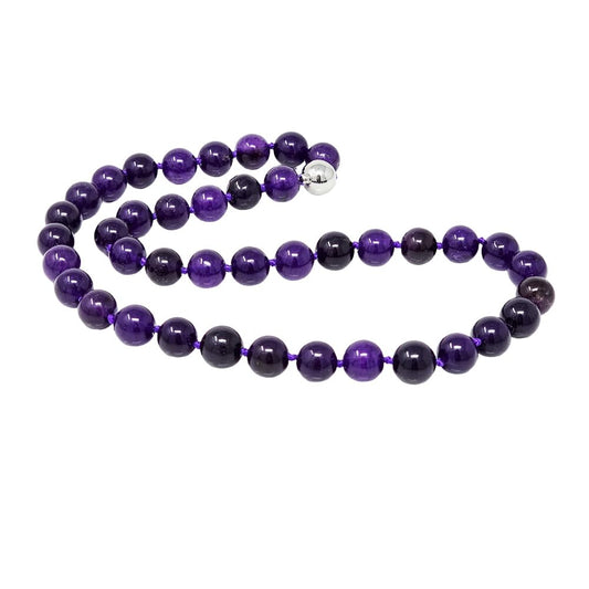 Purple Amethyst 10mm Round Gemstone Beaded Necklace