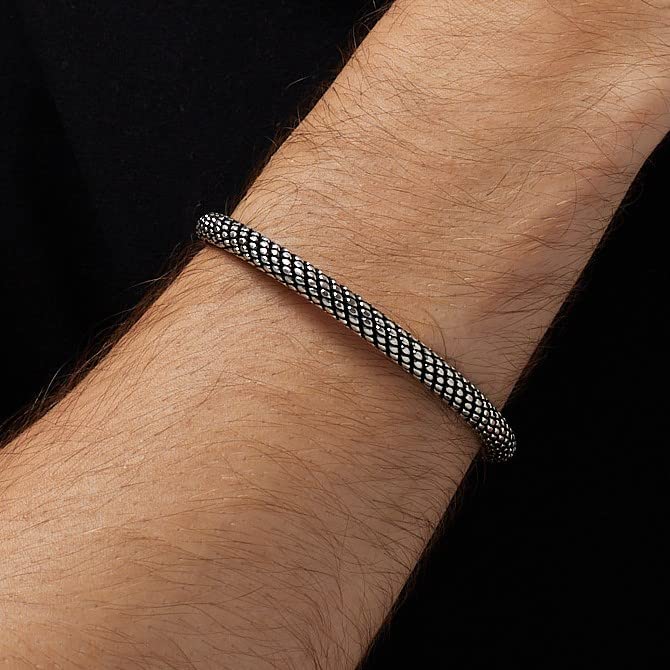 Rope Torque Bangle | Heavy 925 Sterling Silver Cuff Bracelet for Men