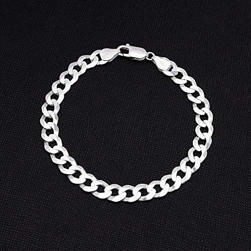 8mm Thick Curb Chain Bracelet 925 Sterling Silver