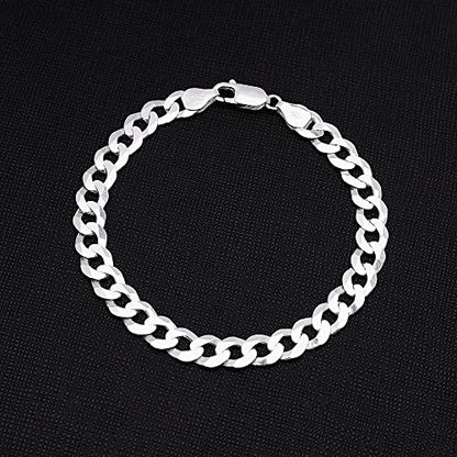  8mm Thick Curb Chain Bracelet 925 Sterling Silver