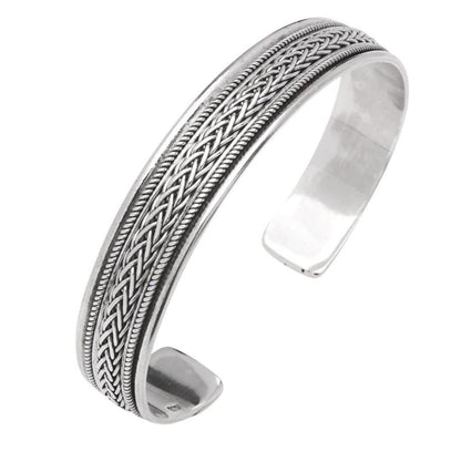 Statement Silver Bangle | 925 Sterling Silver Braided Cuff Bracelet for Men - Ideal Gift