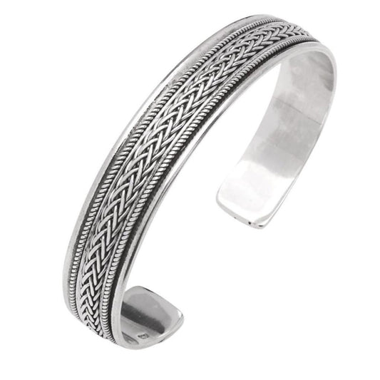 Statement Silver Bangle | 925 Sterling Silver Braided Cuff Bracelet for Men - Ideal Gift