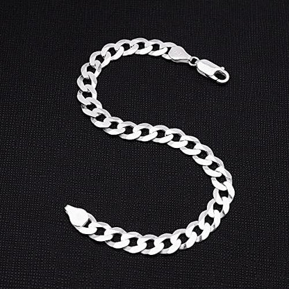 925 Sterling Silver 8mm Thick Curb Chain Bracelet on black background