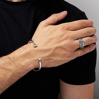 Plain Polished Bangle Bracelet | 925 Sterling Silver Torque Style for Men and Women
