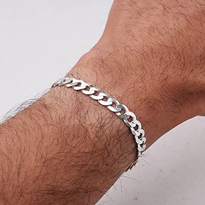 925 Sterling Silver 8mm Thick Curb Chain Bracelet on model