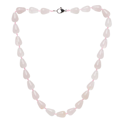 Rose Quartz Round Teardrop Gemstone Necklace