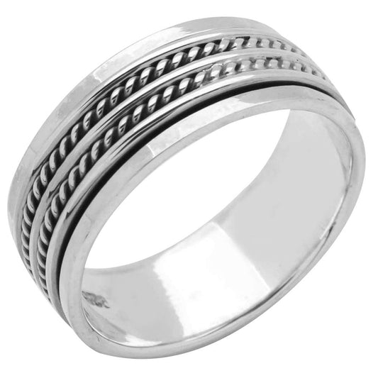 925 sterling silver double rope design spining ring 