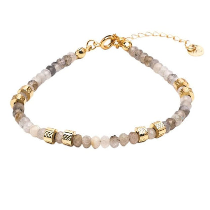 Glitter Stone Natural Gemstone Bracelet with gold Plated Findings Displayed against a white background