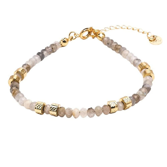 Glitter Stone Natural Gemstone Bracelet with gold Plated Findings Displayed against a white background