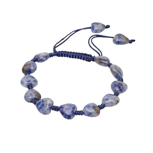 Women's Gemstone Bracelet | Adjustable Heart-Shaped Beads with Natural Blue Spots Gemstones